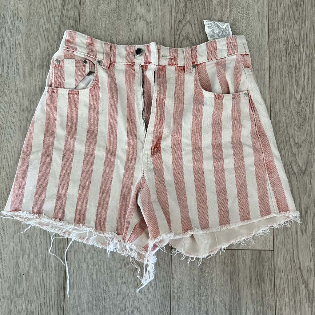 Zara Red Stripe Denim Shorts